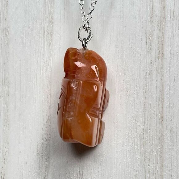 Carnelian banded agate turtle carving pendant necklace silver plated crystal dru - Picture 2 of 9